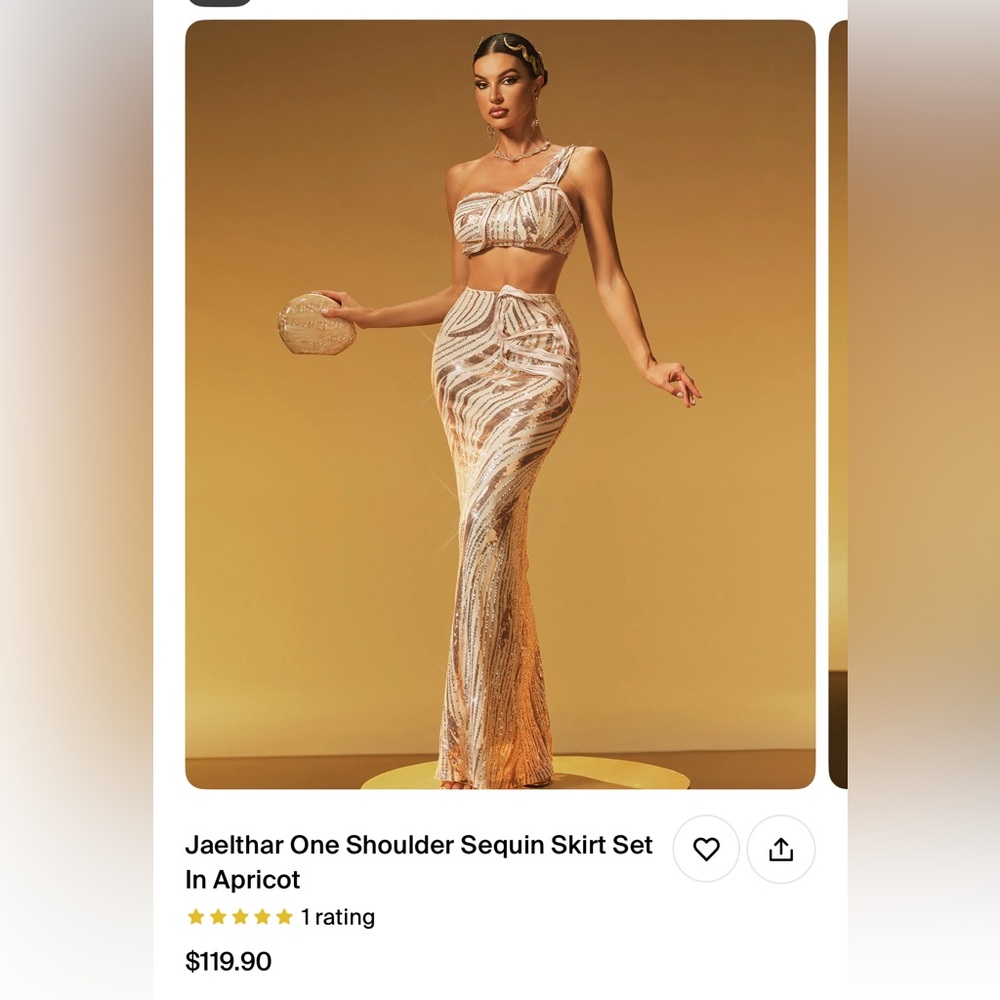 One Shoulder Sequin Skirt Set